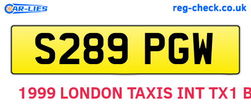 S289PGW are the vehicle registration plates.
