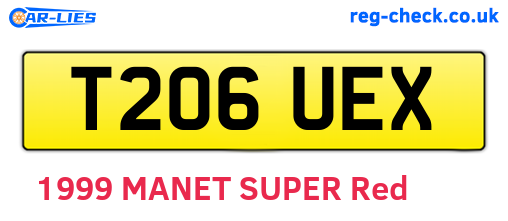 T206UEX are the vehicle registration plates.