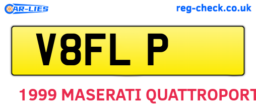 V8FLP are the vehicle registration plates.