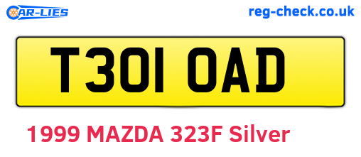 T301OAD are the vehicle registration plates.