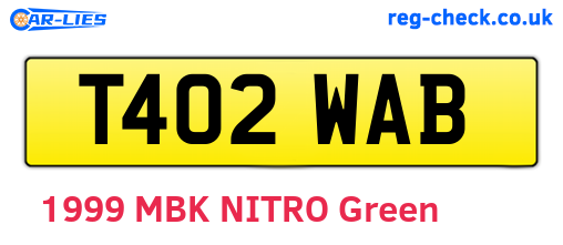 T402WAB are the vehicle registration plates.