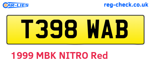 T398WAB are the vehicle registration plates.