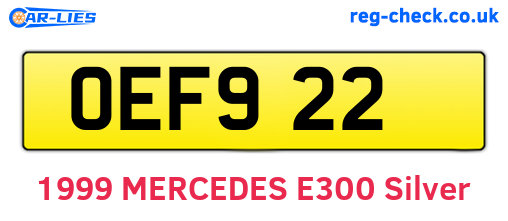 OEF922 are the vehicle registration plates.