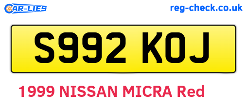 S992KOJ are the vehicle registration plates.