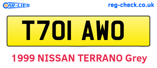 T701AWO are the vehicle registration plates.