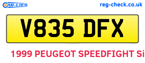 V835DFX are the vehicle registration plates.