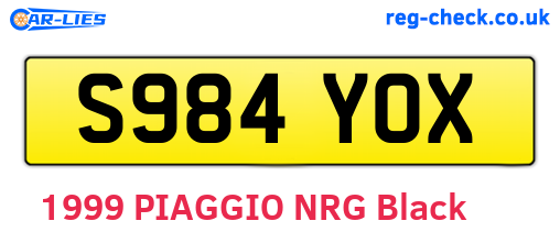 S984YOX are the vehicle registration plates.