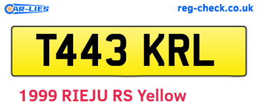 T443KRL are the vehicle registration plates.