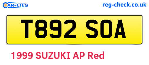 T892SOA are the vehicle registration plates.
