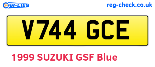 V744GCE are the vehicle registration plates.