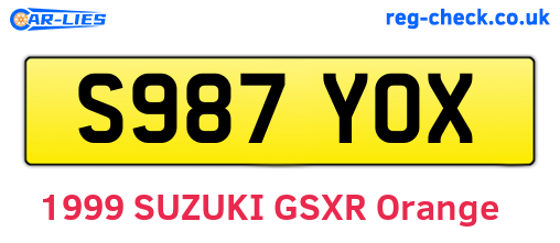 S987YOX are the vehicle registration plates.