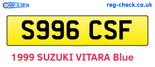 S996CSF are the vehicle registration plates.