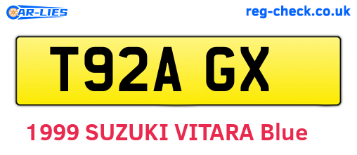 T92AGX are the vehicle registration plates.