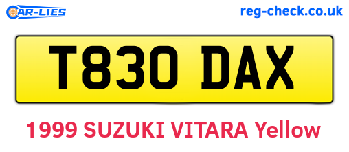 T830DAX are the vehicle registration plates.