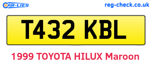 T432KBL are the vehicle registration plates.