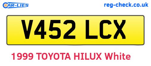 V452LCX are the vehicle registration plates.