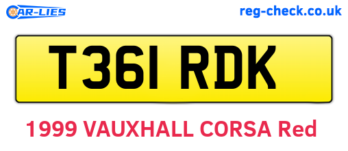 T361RDK are the vehicle registration plates.