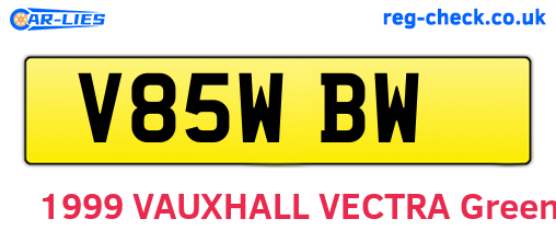 V85WBW are the vehicle registration plates.