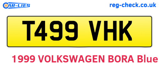 T499VHK are the vehicle registration plates.