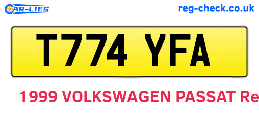 T774YFA are the vehicle registration plates.