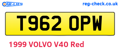 T962OPW are the vehicle registration plates.