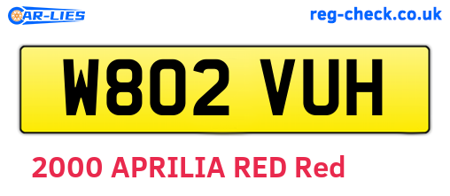 W802VUH are the vehicle registration plates.