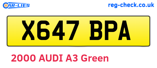 X647BPA are the vehicle registration plates.