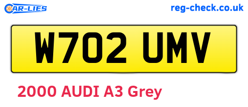 W702UMV are the vehicle registration plates.
