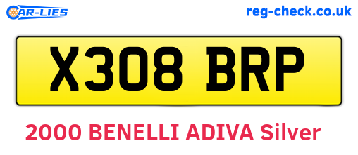 X308BRP are the vehicle registration plates.