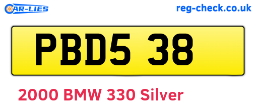 PBD538 are the vehicle registration plates.