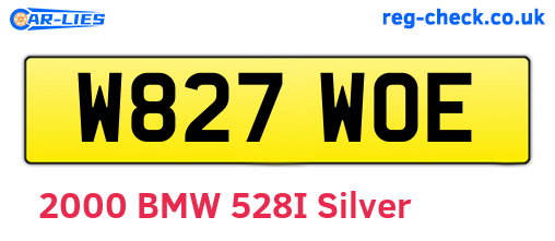 W827WOE are the vehicle registration plates.