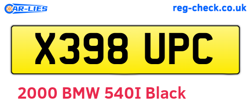 X398UPC are the vehicle registration plates.