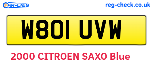W801UVW are the vehicle registration plates.