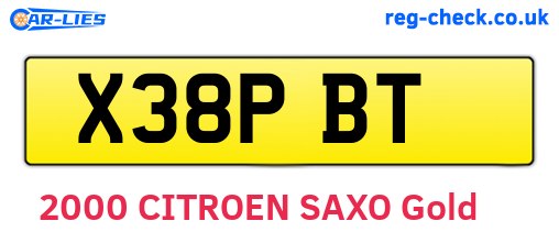 X38PBT are the vehicle registration plates.