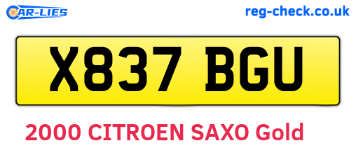X837BGU are the vehicle registration plates.