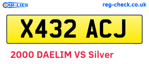 X432ACJ are the vehicle registration plates.