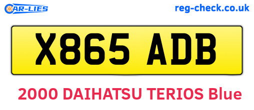 X865ADB are the vehicle registration plates.