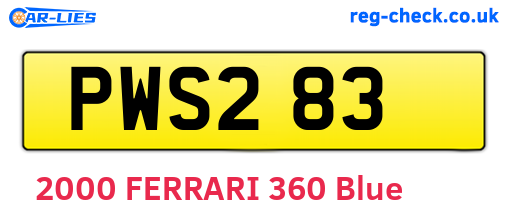 PWS283 are the vehicle registration plates.