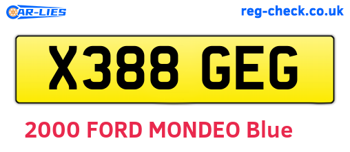 X388GEG are the vehicle registration plates.