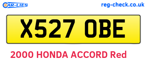 X527OBE are the vehicle registration plates.