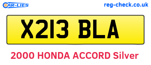 X213BLA are the vehicle registration plates.