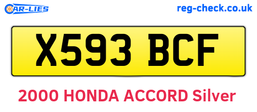 X593BCF are the vehicle registration plates.