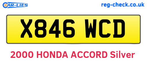 X846WCD are the vehicle registration plates.