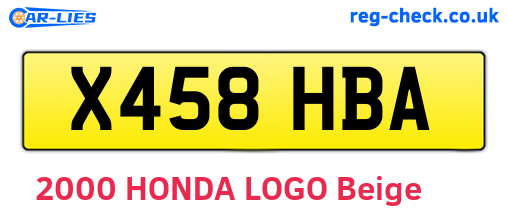 X458HBA are the vehicle registration plates.