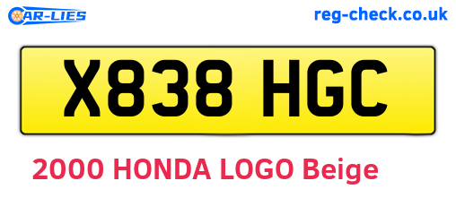 X838HGC are the vehicle registration plates.