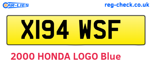 X194WSF are the vehicle registration plates.