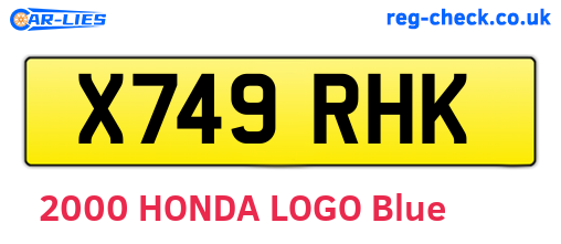 X749RHK are the vehicle registration plates.