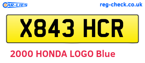 X843HCR are the vehicle registration plates.