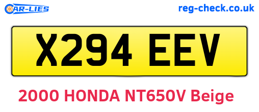 X294EEV are the vehicle registration plates.