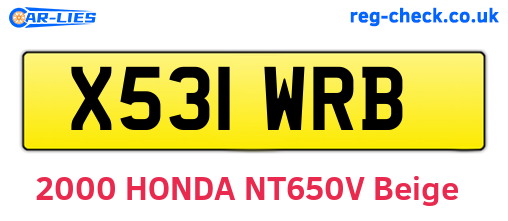 X531WRB are the vehicle registration plates.
